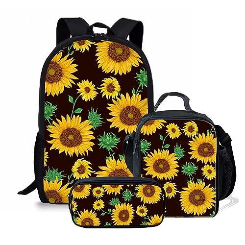 Amzbeauty Rucksack und Lunchtasche mit französischer Bulldogge, Set für Jungen und Mädchen, Kinder, Grundschule, Mittelschule, 3-in-1-Rucksack-Set, sonnenblume von Amzbeauty