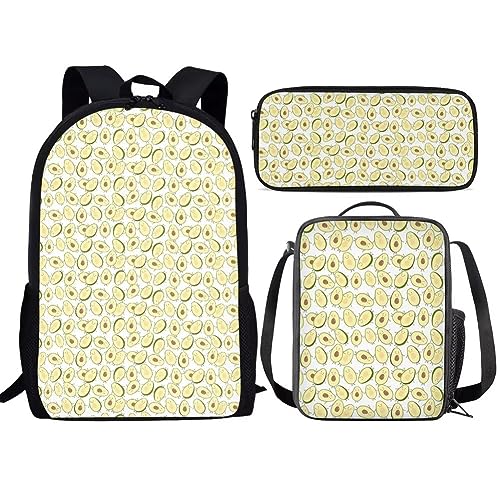 Amzbeauty Rugby Rucksack für Jungen mit Lunchbox Mädchen Burning American Football Rucksack Set mit Lunchtasche und Bleistift Geldbörse, avocado von Amzbeauty