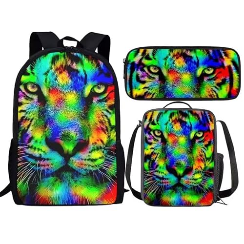 Amzbeauty Rugby Rucksack für Jungen mit Lunchbox Mädchen Burning American Football Rucksack Set mit Lunchtasche und Bleistift Geldbörse, tiger von Amzbeauty