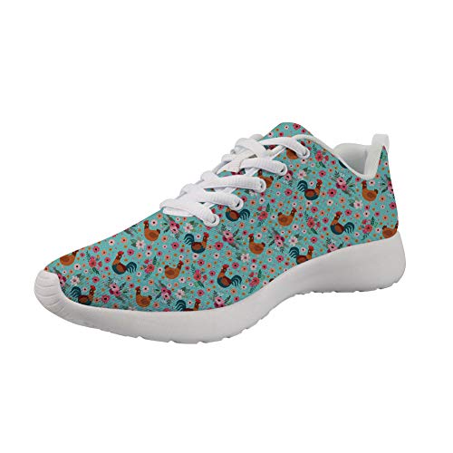 Amzbeauty Rutschfeste Damen-Sportschuhe für Sport, Fitness, 35-42 (UK 2-8 UK), Türkis - Huhn Floral - Größe: 36 EU von Amzbeauty