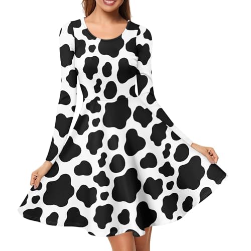 Amzbeauty Schwarz-weißes Kuh-Druck, lustiges Paar-Kostüm für Kuh-Events, Motto-Party, A-Linie, Midi-Kuh-Druck, Kleider für Damen, Kuhmuster, 48 Amzbeauty Schwarz-weißes Kuh-Druck, lustiges Paar-Kostüm für Kuh-Events, Motto-Party, A-Linie, Midi-Kuh-Druck, Kleider für Damen, Kuhmuster, 48 von Amzbeauty