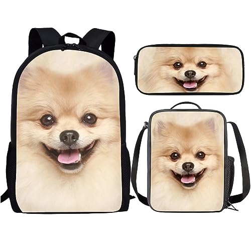 Amzbeauty Schwarzer Katzenrucksack mit Lunchbox für Kinder, Büchertasche, Schultasche, 43,2 cm, Rucksack mit Federmäppchen für Jungen und Mädchen, hund von Amzbeauty