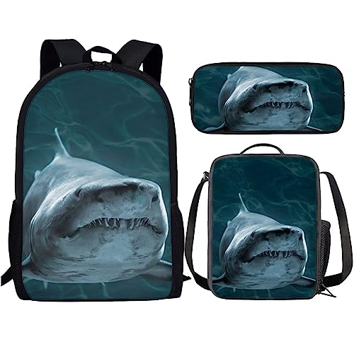 Amzbeauty Shark Rucksack und Lunchtasche Set für Jungen 7,6 cm Rucksack-Set für Grundschulbedarf Hai von Amzbeauty