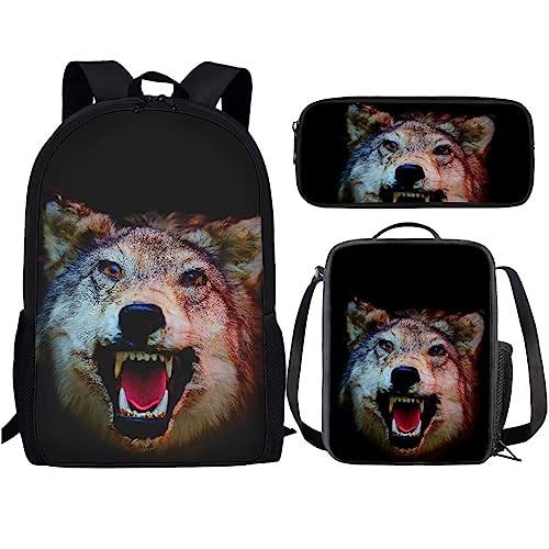 Amzbeauty Wolf Rucksack und Lunchbox für Schulmädchen Kinder 3-teiliges Schulranzen-Set (Wolf Dog Schulbedarf) von Amzbeauty