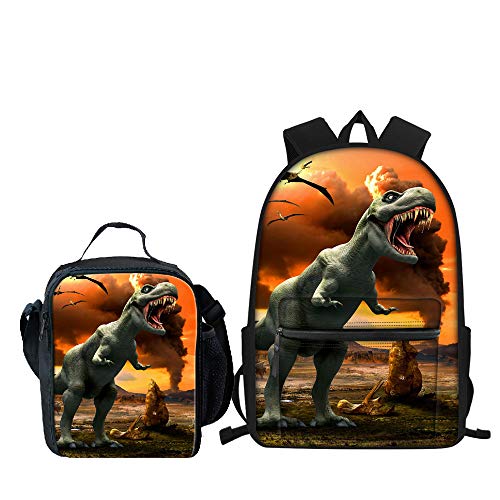 Kinder Schulrucksack Teens Bookbag Set Kinder Tasche Tierdruck Laptop Rucksack mit Lunchbox, Dinosaurier a, 39,6 cm, Schulranzen-Set von Amzbeauty