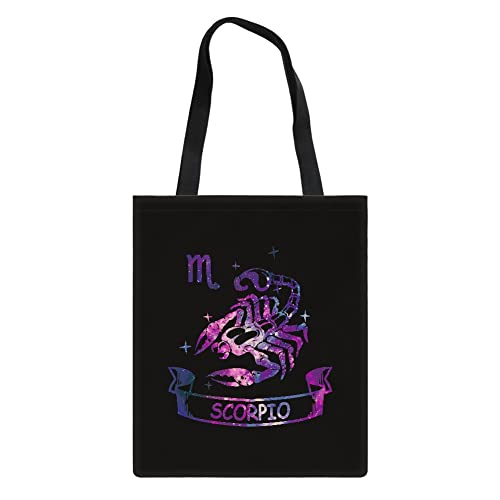 Konstellationen Druck Leinwand Tasche Mädchen Tote Bag Schultertasche Wiederverwendbare Einkaufstasche für Lebensmittel Geschenktüten Büchertasche Reisetasche, Skorpion, L, Strandtasche von Amzbeauty