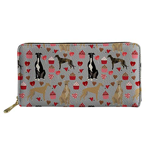 Kosmetiktasche, PU-Leder, Make-up-Tasche, Clutch, Geldbörse, Blume, Hund für Damen und Mädchen, Grauer Weihnachts-Windhund von Amzbeauty