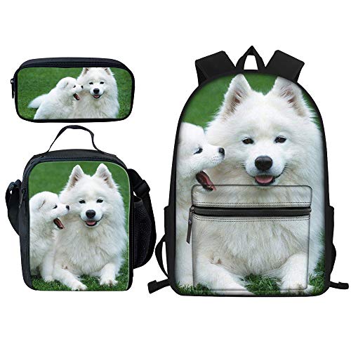 Niedlicher Rucksack mit Musik-Hunde-Motiv, für Schule, Büchertasche, Mittagessen, Bleistifttasche, 3-teiliges Set für Jungen und Mädchen, A-11, 39,6 cm, Schulrucksack von Amzbeauty