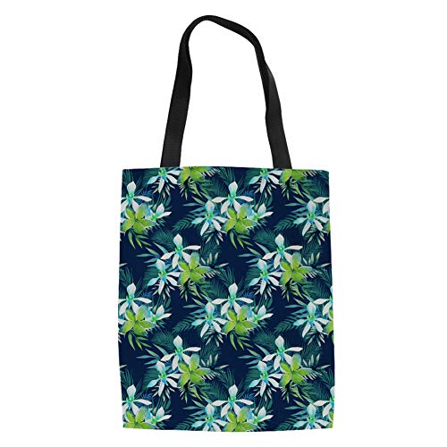 Schultertasche mit tropischem Blumenmuster, Leinen, einfarbig, große Kapazität, für Shopping, Hochzeit, Party, Tropical Floral 9, L von Amzbeauty