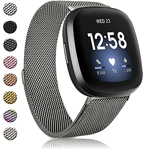 Amzpas Armbänder kompatibel mit Fitbit Versa 34 Fitbit SenseSense 2, atmungsaktives EdelstahlSchlaufe, MeshArmband für Fitbit Versa 34 Fitbit SenseSense 2 für Damen und Herren (dunkelgrau, von Amzpas