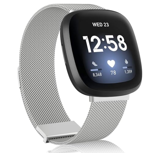 Amzpas Armband kompatibel mit Fitbit Versa 4 / Fitbit Sense 2 & Fitbit Versa 3 / Fitbit Sense Band für Damen und Herren, verstellbares Edelstahl-Mesh-Schleife, magnetisches Ersatzband für Fitbit Versa von Amzpas