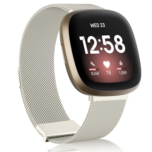 Amzpas Armband kompatibel mit Fitbit Versa 4 / Fitbit Sense 2 & Fitbit Versa 3 / Fitbit Sense Band für Damen und Herren, verstellbares Edelstahl-Mesh-Schleife, magnetisches Ersatzband für Fitbit Versa von Amzpas