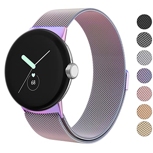 Amzpas Metallarmband, kompatibel mit Google Pixel Watch-Armbändern für Damen und Herren, Edelstahl-Netzschlaufe, verstellbares Armband, Ersatzarmband für Google Pixel Watch Band 2022 (bunt) von Amzpas