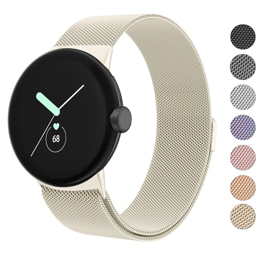 Amzpas Metallband, kompatibel mit Google Pixel Uhrenarmbänder für Damen und Herren, Edelstahl-Mesh-Schleife, verstellbares Armband, Ersatzarmband für Google Pixel Watch/Pixel Watch 2 Band (Starlight) von Amzpas