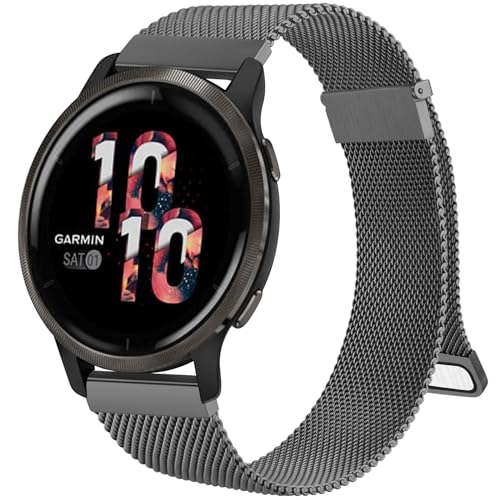 Metallarmband für Garmin Venu 2 Armband/Venu 3/Garmin Vivoactive 4, 45 mm, Damen und Herren, 22 mm, Metall-Edelstahl-Mesh-Uhrenarmband mit verbessertem Magnet, für Garmin Forerunner 255/265/745/255 von Amzpas