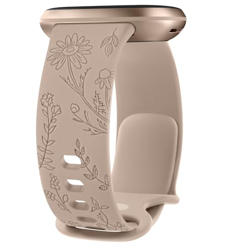 Vancle Silikon-Armbänder mit Blumenmuster, kompatibel mit Fitbit Sense 2 / Sense Bändern, Fitbit Versa 4 / Versa 3, für Damen und Herren, klein, Milchtee von Amzpas