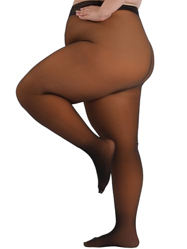 Amzshe Damen-Leggings mit Fleece-Futter, durchscheinende Winter-Leggings, warm, Thermo-Strumpfhose mit überlegener Kontrolle, Honig, 5X-6X von Amzshe