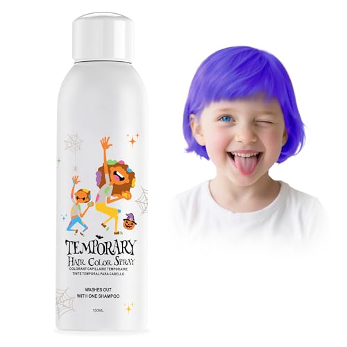 Lila Temporäre Haarfärbespray für Kinder, Sofortige Farbige Haarfärbe-Alternative für Mädchen Jungen Teenager Frauen, Einweg Waschbar, Schnelles Styling für Party Cosplay Weihnachten Halloween, 150ml von Amzsudy