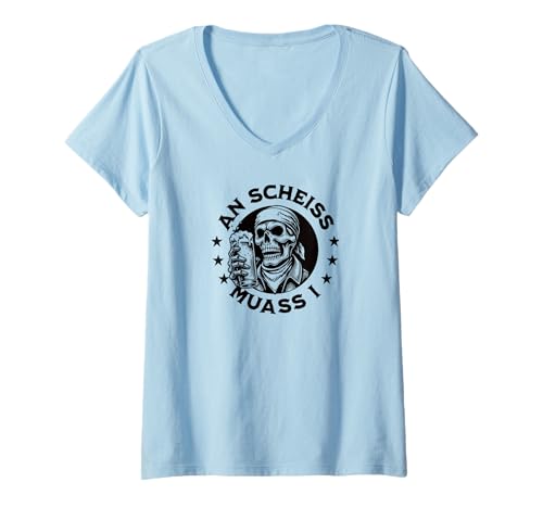 Damen An Scheiss muaß i Freistaat Bayern bayrisch bairisch Dialekt T-Shirt mit V-Ausschnitt von An Scheis muaß i Boarisch Mundart Dialekt Sprüche