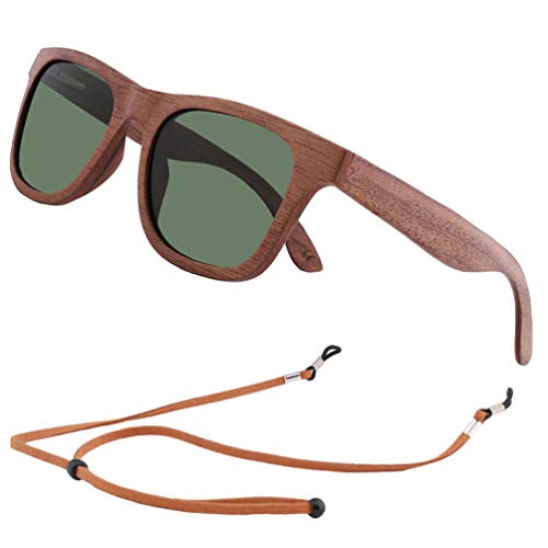 An Swallow Holz Sonnenbrille Herren Damen Polarisiert Verspiegelt, Bambus Holz Brille Polarisierte Gläser UV400 Schutz (G15 Grüne Linse) von An Swallow