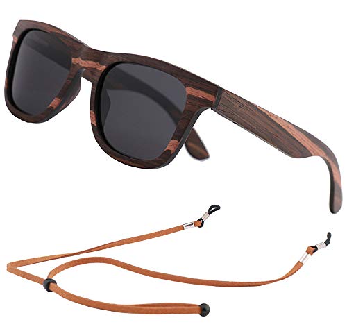 An Swallow Holz Sonnenbrille Herren Damen Polarisiert Verspiegelt, Bambus Holz Brille Polarisierte Gläser UV400 Schutz (Graue Linse) von An Swallow