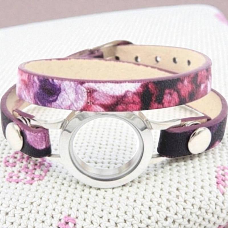 Doppel Riemen Edelstahl 25 Mm Stahl Glas Wohnzimmer Memory Floating Charm Echtleder Medaillon Armband von AnEyeForCreating