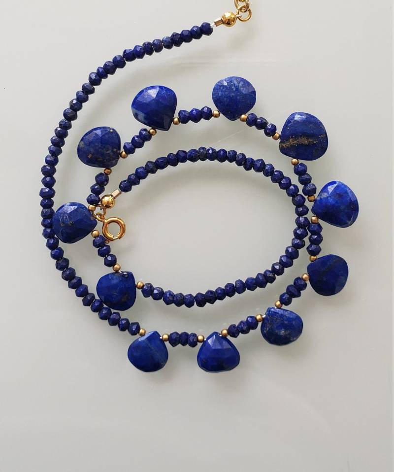 Lapis Lazuli Halskette Mit Facettierten Herzen Und 18K Gold Field Karabinerverschluss von AnGjewelryShop