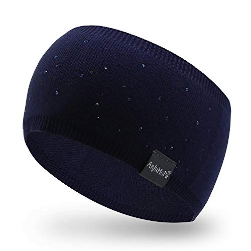 AnJuHoPa Gestricktes Stirnband Winterhaarband mit Strasssteinen, Leicht und Warm, Navy-Farbe, mit Fleecefutter, Ideal für Wintermode von AnJuHoPa