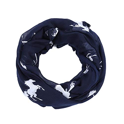 AnJuHoPa Halstuch Loop Schal Schlauchschal Bilder vonTier Pferdmotiv gewebt Viskose frische Farben Damen (08#Dunkle Marine&Weiß horse) von AnJuHoPa