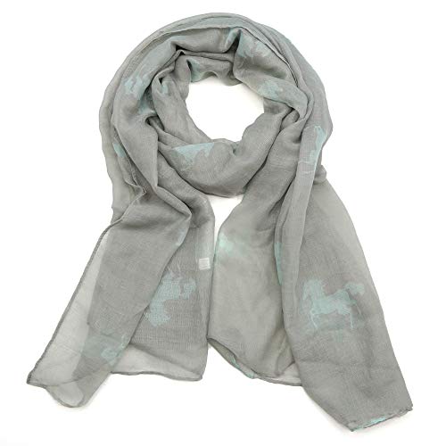 AnJuHoPa Halstuch Loop Schal Schlauchschal Bilder vonTier Pferdmotiv gewebt Viskose frische Farben Damen (1# Türkis Pferd/Grau) von AnJuHoPa