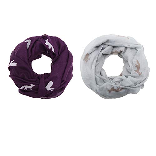 Halstuch Loop Schal Schlauchschal Bilder vonTier Pferdmotiv gewebt Viskose frische Farben Damen (2pcs set Fox and Rabbit) von AnJuHoPa