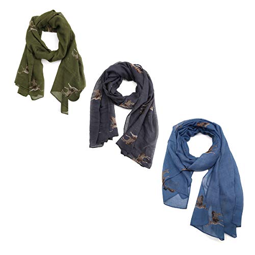 AnJuHoPa Halstuch Loop Schal Schlauchschal Bilder vonTier Pferdmotiv gewebt Viskose frische Farben Damen (scarf 3pcs set Sika Deer) von AnJuHoPa