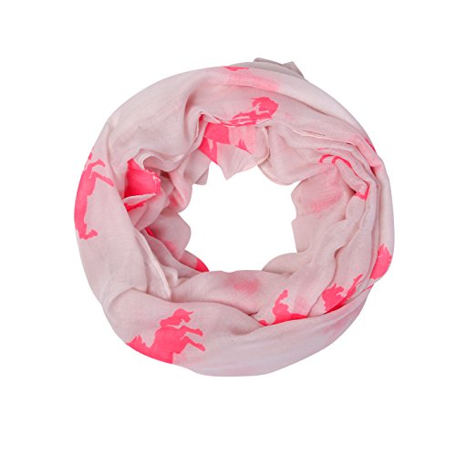 AnJuHoPa Halstuch Loop Schal Schlauchschal Pferdmotiv gewebt Viskose frische Farben Damen rosa weiß von AnJuHoPa
