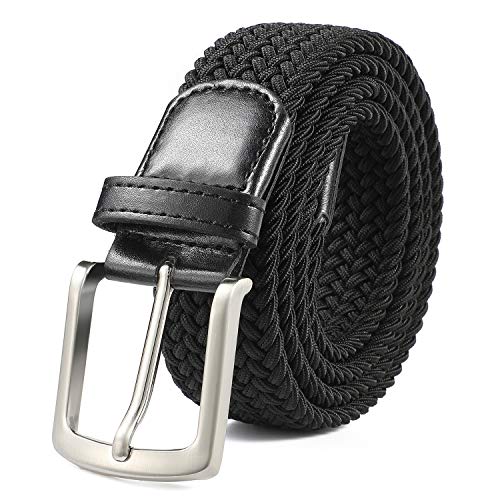 AnJuHoPa Stretchgürtel geflochtener elastischer haltbarer Gürtel Nickelfreie Schnalle Stoffgürtel Schwarz 125cm von AnJuHoPa