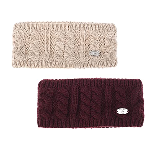 AnJuHoPa Strick Stirnband Damen Winter warm Earmuffs Cable Knitted Headband Gestrickter Ohrwärmer Häkeln Haarrife Gefüttert mit weichem Fleece Innenfutter (Beige and Winered) von AnJuHoPa