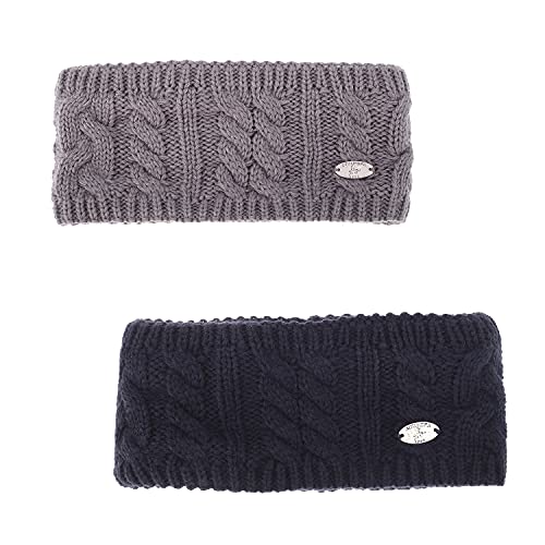 AnJuHoPa Strick Stirnband Damen Winter warm Earmuffs Cable Knitted Headband Gestrickter Ohrwärmer Häkeln Haarrife Gefüttert mit weichem Fleece Innenfutter (Grey and Navy) von AnJuHoPa