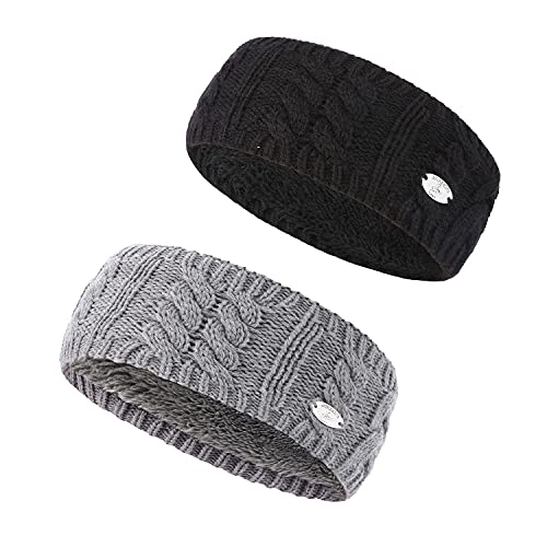 AnJuHoPa Strick Stirnband Damen Winter warm Earmuffs Cable Knitted Headband Gestrickter Ohrwärmer Häkeln Haarrife Gefüttert mit weichem Fleece Innenfutter ((Thick) Black and Grey) von AnJuHoPa
