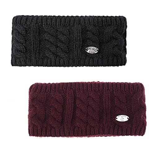 AnJuHoPa Strick Stirnband Damen Winter warm Earmuffs Cable Knitted Headband Gestrickter Ohrwärmer Häkeln Haarrife Gefüttert mit weichem Fleece Innenfutter (Winered and Black) von AnJuHoPa