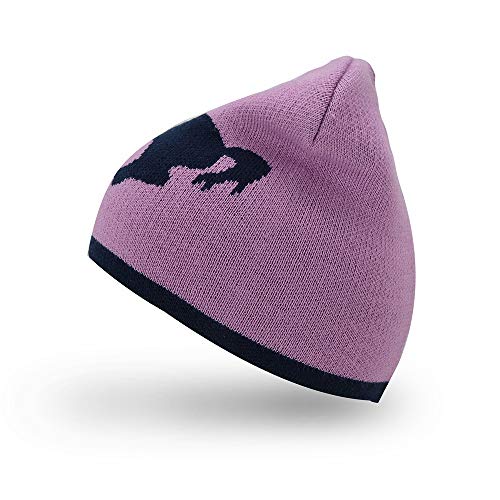 AnJuHoPa Süße Mütze Strickmütze Pferdemotiv gewebt Rosa Marine Farbe Kontrast Kopfgröße 50cm-54cm Mädchen und Jugendliche Rosa von AnJuHoPa