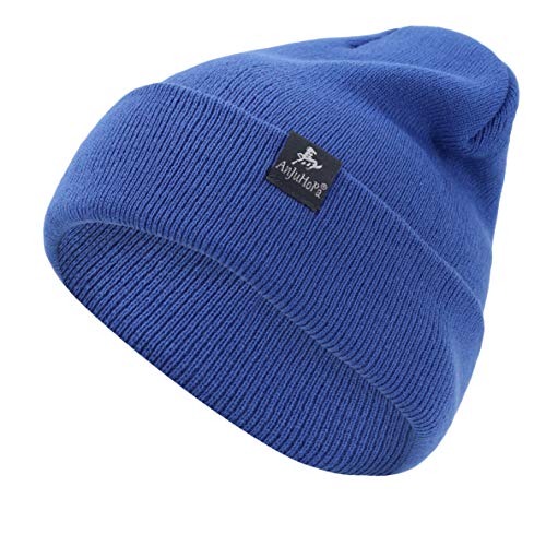 AnJuHoPa Unifarbene Beanie doppelt gestrickt Mütze hautfreundlich weich elastische Stricke Hüte Unisex Jeans Blau von AnJuHoPa