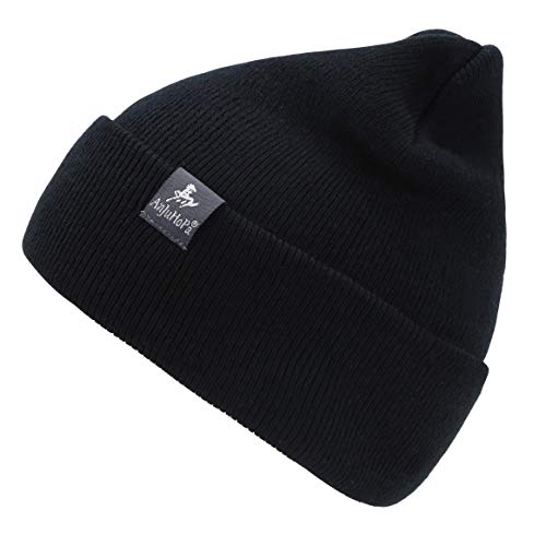 AnJuHoPa Unifarbene Beanie doppelt gestrickt Mütze hautfreundlich weich elastische Stricke Hüte Unisex Schwarz von AnJuHoPa