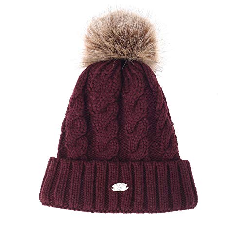 AnJuHoPa Wintermütze mit abnehmbarem Kunstpelzpompon, Flauschige Bobble-Strickmützen mit thematischem Fleecefutter für Frauen und Mädchen von AnJuHoPa