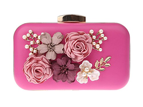 AnKoee Elegante Tasche für Muttertag, Geschenk für Weihnachten, Abendveranstaltung, Blumen, schick, elegant, mit langer Kette, Rosa-Rot., 20x4x12cm von AnKoee