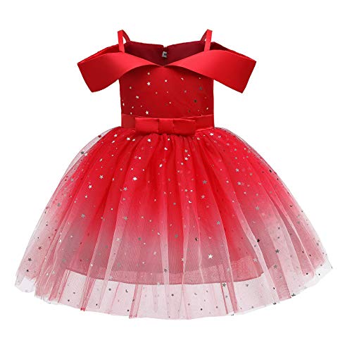 AnKoee Mädchen-Kleid, Blumenmädchen, Brautjungfer, Party, Taufe für Kinder, Baby, Prinzessinnenkleid, rot, 6-7 Jahre von AnKoee