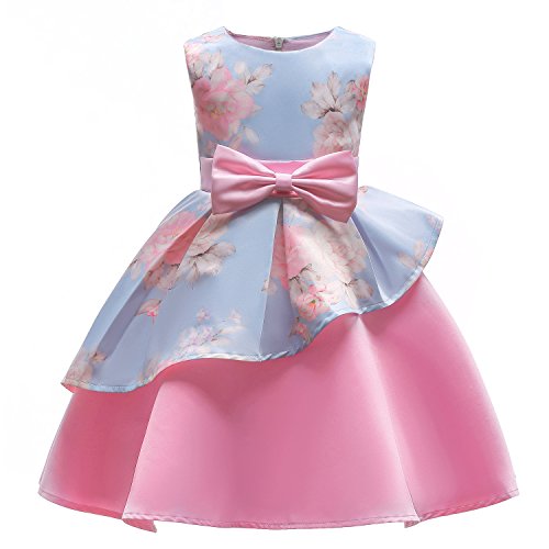 AnKoee Mädchen Kleider Prinzessin Kleid Sommer Mädchen Kleid Hochzeit Partykleid Kinderkleidung Bowknot Kleid Abendkleid Cocktailkleid (Blau/Rosa, 100cm/3-4 Jahre) von AnKoee