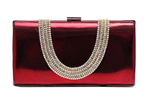 AnKoee Elegante Damen Abendtasche Portemonnaie Mini Handtasche Hochzeit Cocktail Party mit abnehmbarer Kette, Weinrot, 22x5x12cm von AnKoee