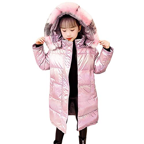 AnKoee Mode Lange Daunenjacke Wasserdichter Mädchen Mantel Winterjacke Kinder Wintermantel (Rosa,140cm/7-8 Jahre) von AnKoee