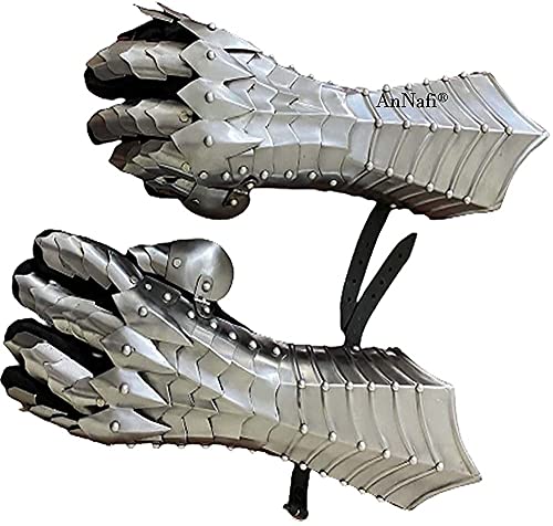 AnNafi Fantasy Gauntlets SCA Armor Gauntlets Handschuhe Eisen | Silber Handgemachte Mittelalterliche voll funktionsfähige Rüstungshandschuhe Krieger Metall Stulpen von AnNafi