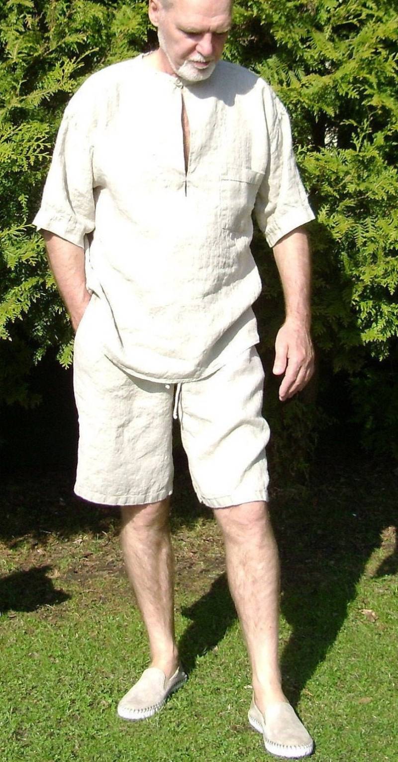 Leinen Herren Shorts Und Hemd Set Entspannte Passform Sommer-Outfit von AnSanLinen