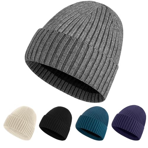 AnWILL Mütze Herren Winter Beanie Damen Wintermütze Männer Warme Mützen Winter Strickmütze Herrenmütze Weich Strick Laufmützen Grau Dunkelgrau One Size von AnWILL